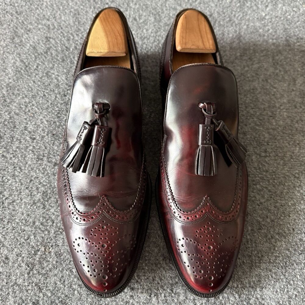 Bally Chamos Men's Burgundy Leather Tassel Brogue Loafer Dress Shoes US 10 D